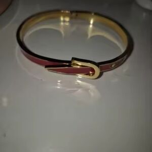 NWT Stainless Steel Adjustable Gold and Red Belt Style Bracelet
